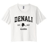 Denali Park Alaska Ak Vintage Established Sports Design Women's Crop Top Tee