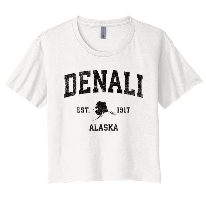 Denali Park Alaska Ak Vintage Established Sports Design Women's Crop Top Tee