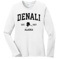 Denali Park Alaska Ak Vintage Established Sports Design Ladies Long Sleeve Shirt