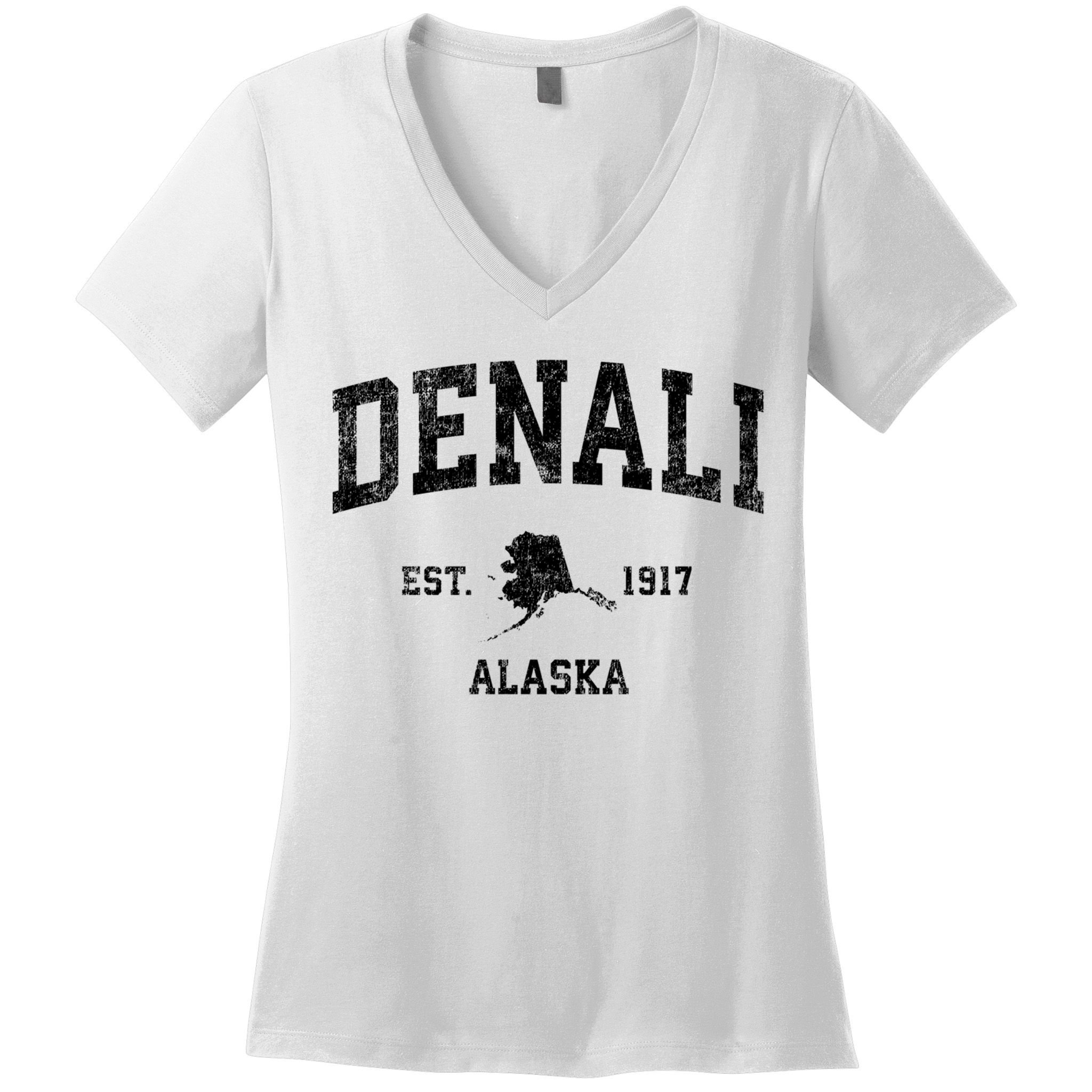 Denali Park Alaska Ak Vintage Established Sports Design Women's V-Neck T-Shirt