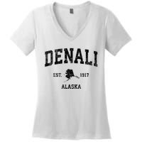 Denali Park Alaska Ak Vintage Established Sports Design Women's V-Neck T-Shirt