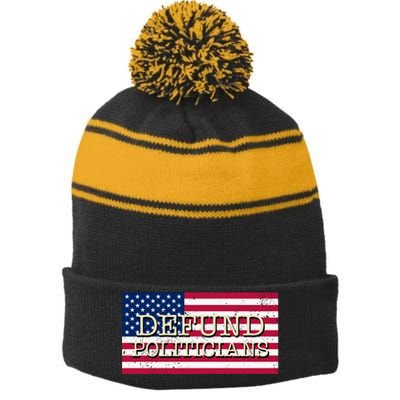 Defund Politicians American Flag Stripe Pom Pom Beanie