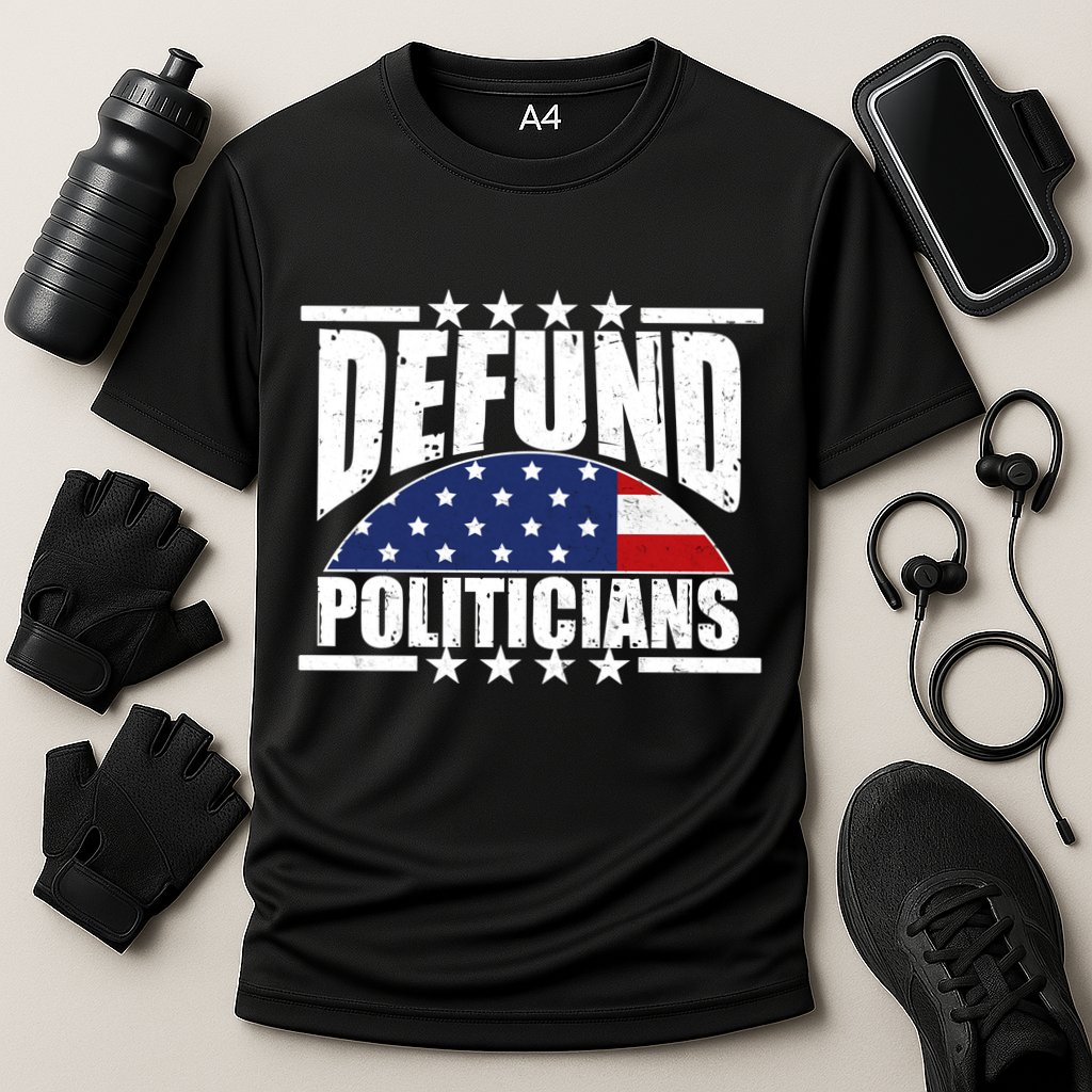 Defund Politicians American USA Flag Cooling Performance Crew T-Shirt