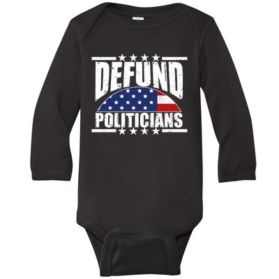 Defund Politicians American USA Flag Baby Long Sleeve Bodysuit