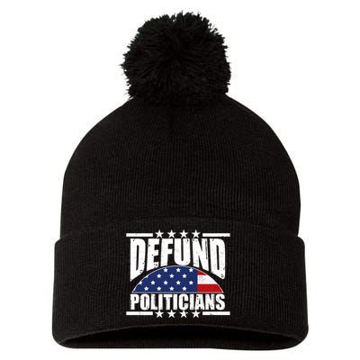 Defund Politicians American USA Flag Pom Pom 12in Knit Beanie