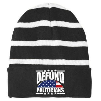 Defund Politicians American USA Flag Striped Beanie with Solid Band