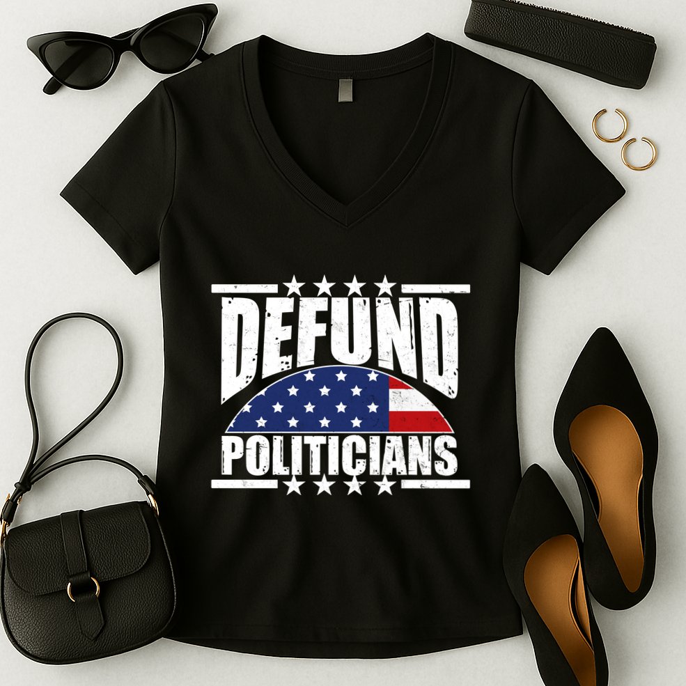 Defund Politicians American USA Flag Women's V-Neck T-Shirt