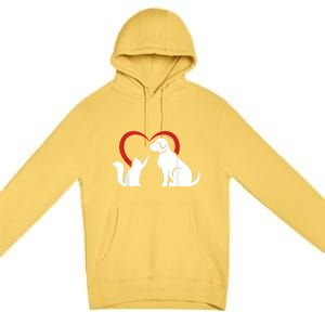 Dog Puppy And Baby Cat Heart Animal Dog & Cat Premium Pullover Hoodie