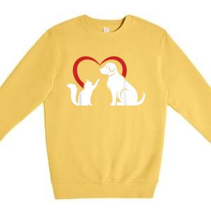 Dog Puppy And Baby Cat Heart Animal Dog & Cat Premium Crewneck Sweatshirt