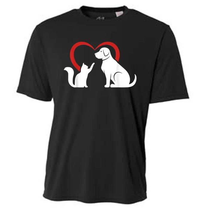 Dog Puppy And Baby Cat Heart Animal Dog & Cat Cooling Performance Crew T-Shirt