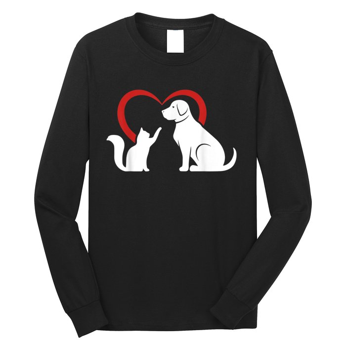 Dog Puppy And Baby Cat Heart Animal Dog & Cat Long Sleeve Shirt