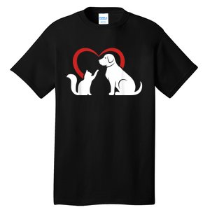 Dog Puppy And Baby Cat Heart Animal Dog & Cat Tall T-Shirt