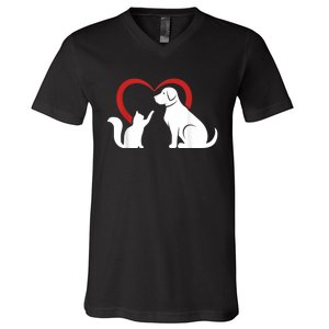 Dog Puppy And Baby Cat Heart Animal Dog & Cat V-Neck T-Shirt