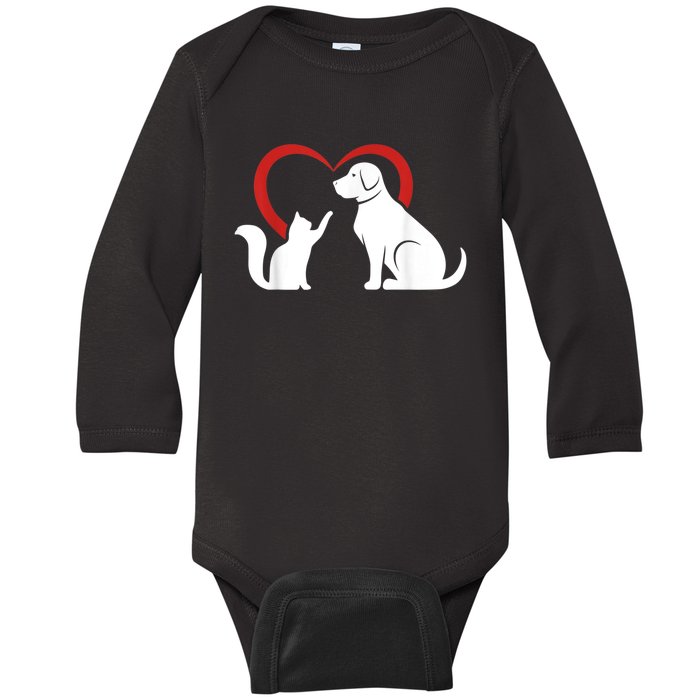 Dog Puppy And Baby Cat Heart Animal Dog & Cat Baby Long Sleeve Bodysuit