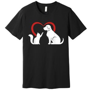 Dog Puppy And Baby Cat Heart Animal Dog & Cat Premium T-Shirt