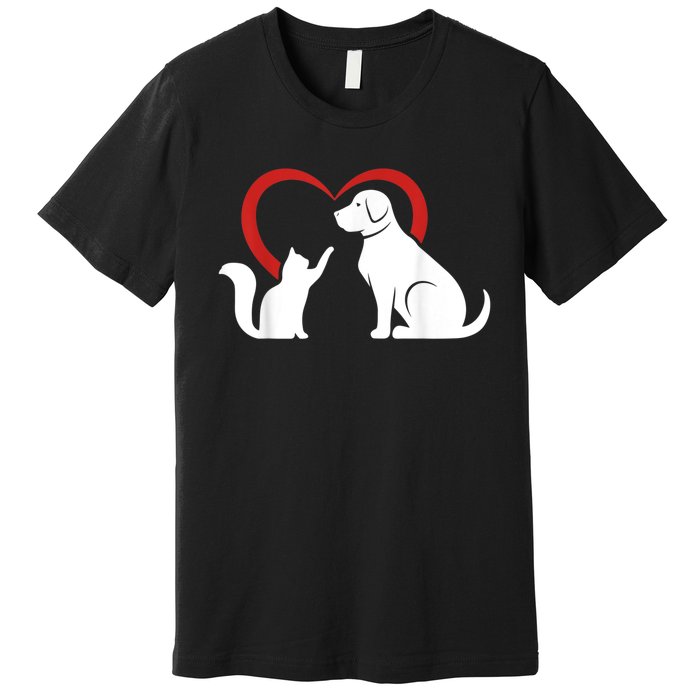 Dog Puppy And Baby Cat Heart Animal Dog & Cat Premium T-Shirt