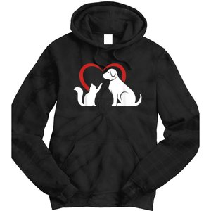 Dog Puppy And Baby Cat Heart Animal Dog & Cat Tie Dye Hoodie