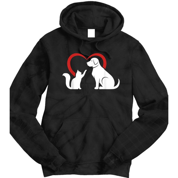 Dog Puppy And Baby Cat Heart Animal Dog & Cat Tie Dye Hoodie