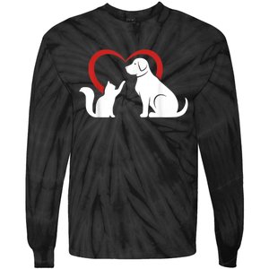 Dog Puppy And Baby Cat Heart Animal Dog & Cat Tie-Dye Long Sleeve Shirt