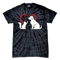 Dog Puppy And Baby Cat Heart Animal Dog & Cat Tie-Dye T-Shirt