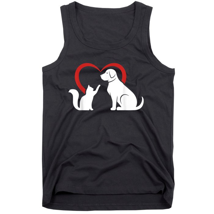 Dog Puppy And Baby Cat Heart Animal Dog & Cat Tank Top