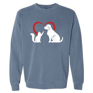 Dog Puppy And Baby Cat Heart Animal Dog & Cat Garment-Dyed Sweatshirt