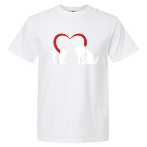 Dog Puppy And Baby Cat Heart Animal Dog & Cat Garment-Dyed Heavyweight T-Shirt