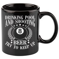 Drinking Pool And Shooting Beer Funny Billiards Gift Present 11oz C Handle Ceramic Mug