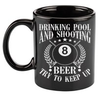Drinking Pool And Shooting Beer Funny Billiards Gift Present 11oz C Handle Ceramic Mug