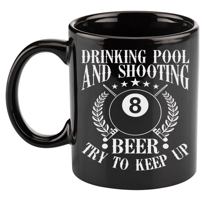 Drinking Pool And Shooting Beer Funny Billiards Gift Present 11oz C Handle Ceramic Mug