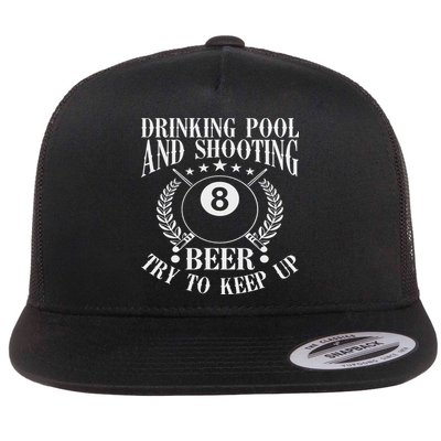 Drinking Pool And Shooting Beer Funny Billiards Gift Present Flat Bill Trucker Hat