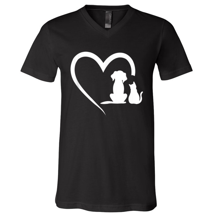 Dog Puppy And Baby Cat Heart Animal Dog & Cat V-Neck T-Shirt