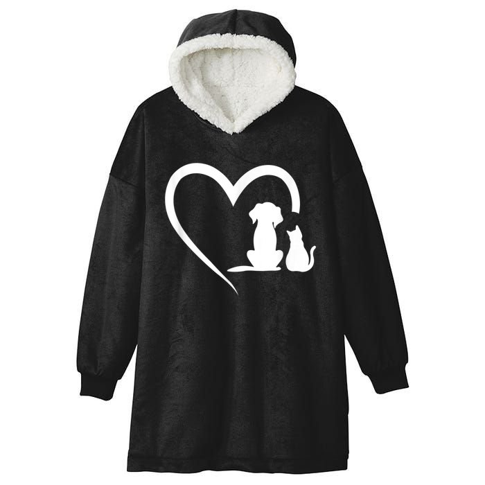 Dog Puppy And Baby Cat Heart Animal Dog & Cat Hooded Wearable Blanket