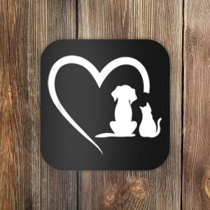 Dog Puppy And Baby Cat Heart Animal Dog & Cat Coaster