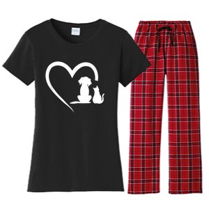 Dog Puppy And Baby Cat Heart Animal Dog & Cat Women's Flannel Pajama Set