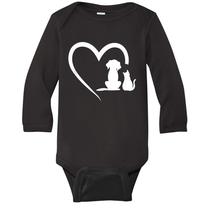 Dog Puppy And Baby Cat Heart Animal Dog & Cat Baby Long Sleeve Bodysuit