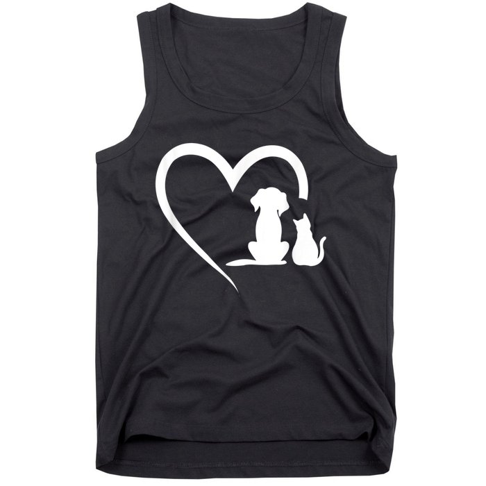 Dog Puppy And Baby Cat Heart Animal Dog & Cat Tank Top