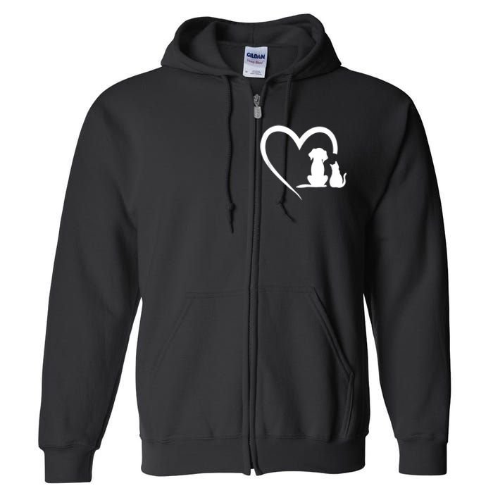 Dog Puppy And Baby Cat Heart Animal Dog & Cat Full Zip Hoodie