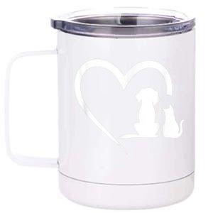 Dog Puppy And Baby Cat Heart Animal Dog & Cat 12 oz Stainless Steel Tumbler Cup