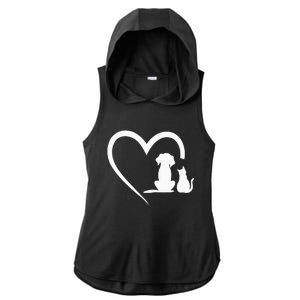 Dog Puppy And Baby Cat Heart Animal Dog & Cat Heart Ladies PosiCharge Tri-Blend Wicking Draft Hoodie Tank