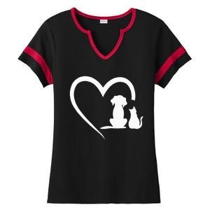 Dog Puppy And Baby Cat Heart Animal Dog & Cat Heart Ladies Halftime Notch Neck Tee