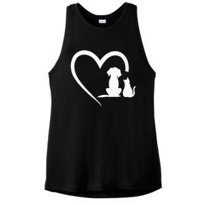 Dog Puppy And Baby Cat Heart Animal Dog & Cat Heart Ladies PosiCharge Tri-Blend Wicking Tank