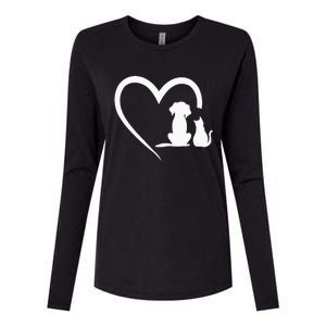 Dog Puppy And Baby Cat Heart Animal Dog & Cat Heart Womens Cotton Relaxed Long Sleeve T-Shirt