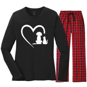 Dog Puppy And Baby Cat Heart Animal Dog & Cat Heart Women's Long Sleeve Flannel Pajama Set 