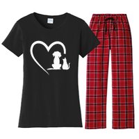 Dog Puppy And Baby Cat Heart Animal Dog & Cat Heart Women's Flannel Pajama Set