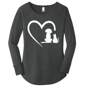 Dog Puppy And Baby Cat Heart Animal Dog & Cat Heart Women's Perfect Tri Tunic Long Sleeve Shirt