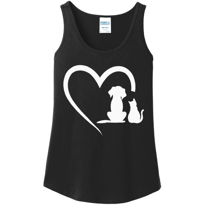 Dog Puppy And Baby Cat Heart Animal Dog & Cat Heart Ladies Essential Tank