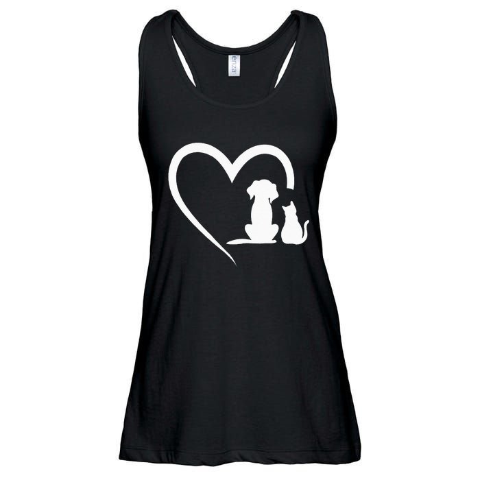 Dog Puppy And Baby Cat Heart Animal Dog & Cat Heart Ladies Essential Flowy Tank