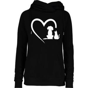 Dog Puppy And Baby Cat Heart Animal Dog & Cat Heart Womens Funnel Neck Pullover Hood