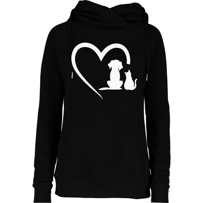 Dog Puppy And Baby Cat Heart Animal Dog & Cat Heart Womens Funnel Neck Pullover Hood